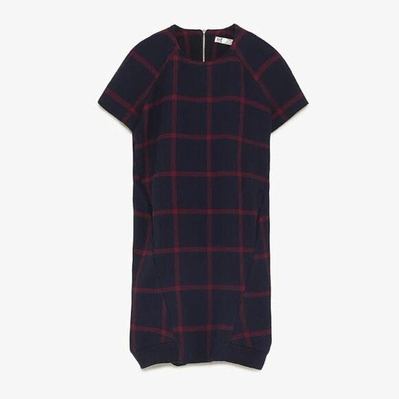 Zara Women's Blue Plaid Checkered Knit Short Sleeve Mini T-Shirt Dress Size XS - Picture 4 of 8